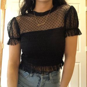 Black Mesh Peasant Top